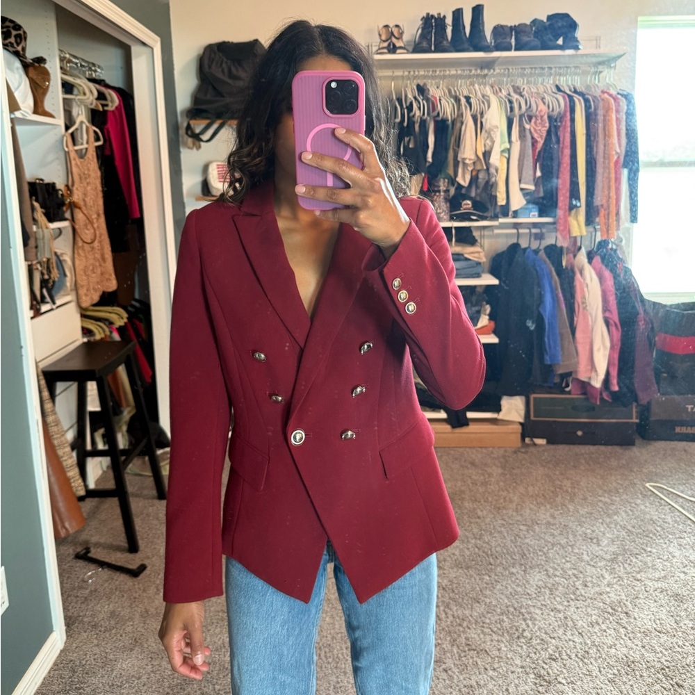 White House Black Market Red Blazer Tailored Suit Jacket